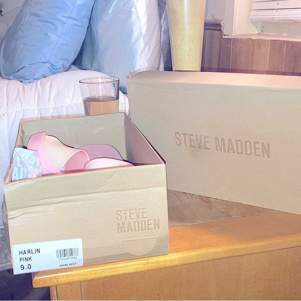 Steve Madden Harlin Sandal in Pink Size 9 Chunky Peach Strap 🍑 with Heeled Rear - Picture 3 of 5